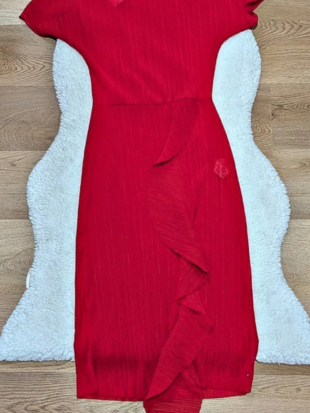 Zara Trafaluc Pleated Ruffle Sheer Midi Dress Red Medium